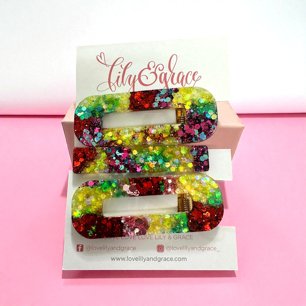 GLITTER FILLED RESIN HAIR GRIPS 006