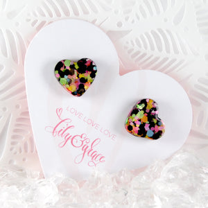 GLITTER HEART STUDS