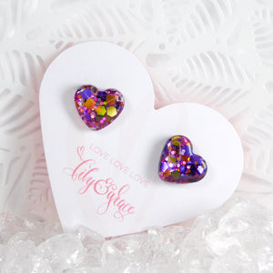 GLITTER HEART STUDS