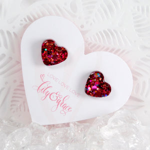 GLITTER HEART STUDS